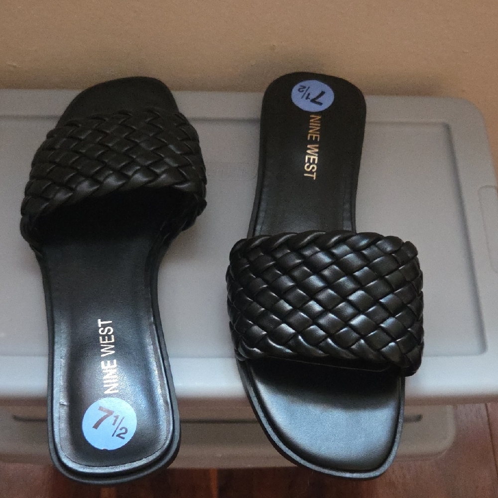Nine West Black Braided Slide Sandals